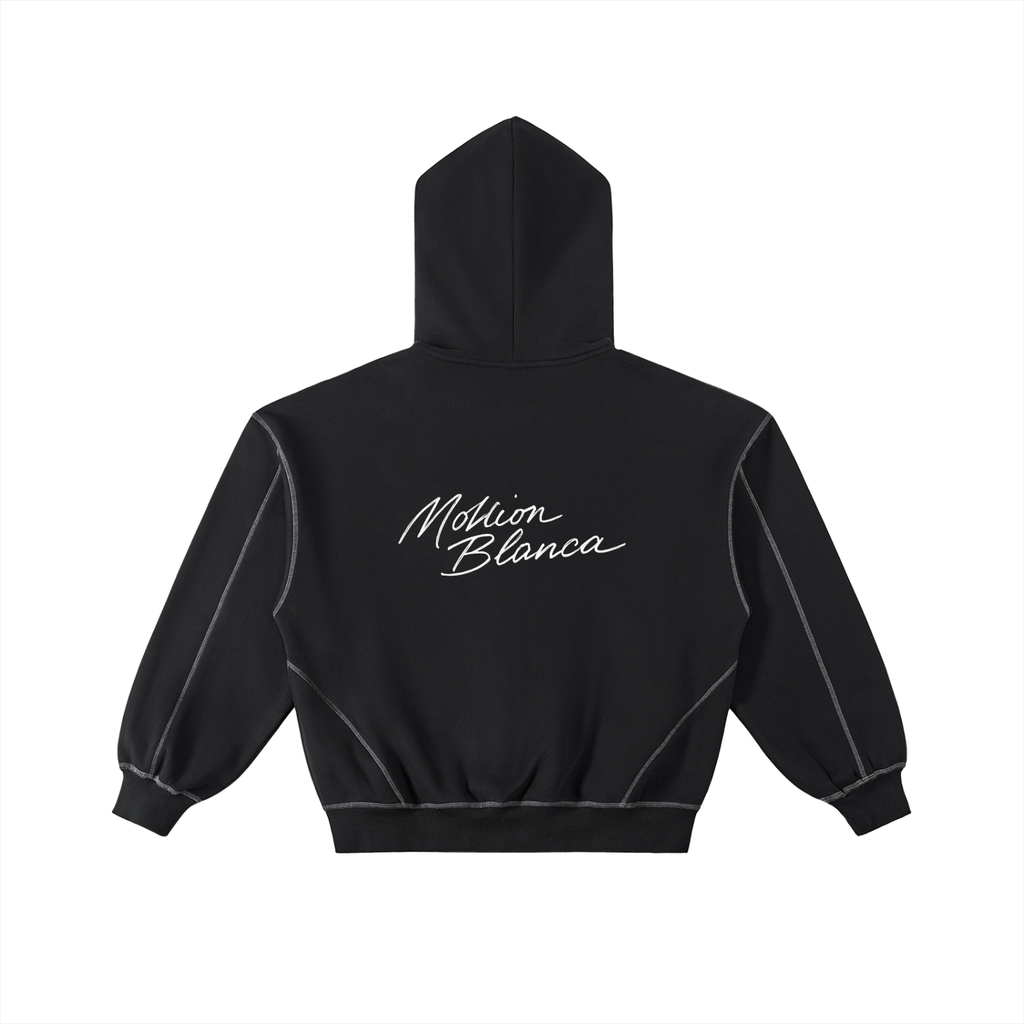 Contrast-Stitched Boxy Fleece Zip Hoodie