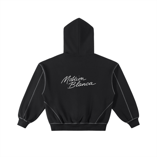 Contrast-Stitched Boxy Fleece Zip Hoodie